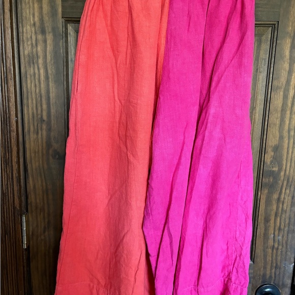 NEETLE STUDIO MID EASY PANT IN HOT PINK/PAPAYA LINEN - Picture 4 of 7